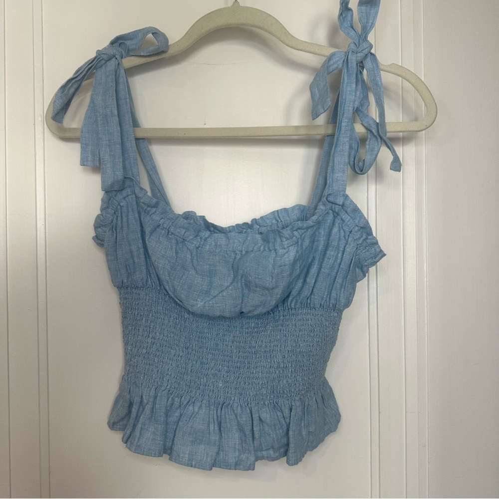 Wilfred (Aritzia) Light Blue Smocked Crop Top